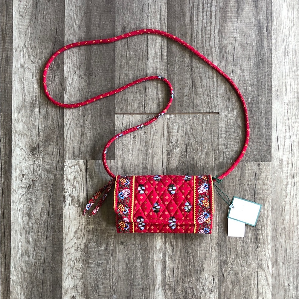 Vera Bradley Provincial Red Tri-Fold Quilted Floral Wallet Purse NEW